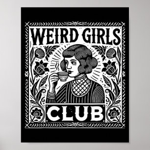 Weird Girls Club Vintage Linocut Retro Introvert A Poster
