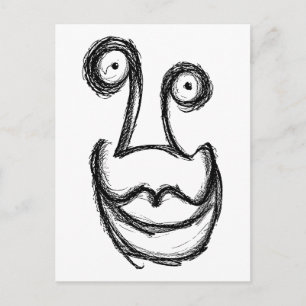 Weird gloomy goofy face postcard