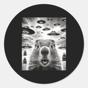 Weird Groundhogs Selfie With Alien Ufo Funny Groun Classic Round Sticker