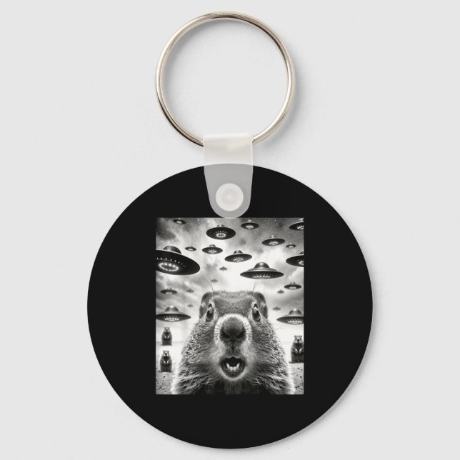 Weird Groundhogs Selfie With Alien Ufo Funny Groun Key Ring (Front)