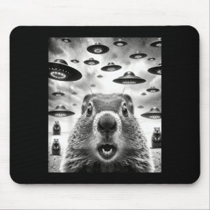 Weird Groundhogs Selfie With Alien Ufo Funny Groun Mouse Mat