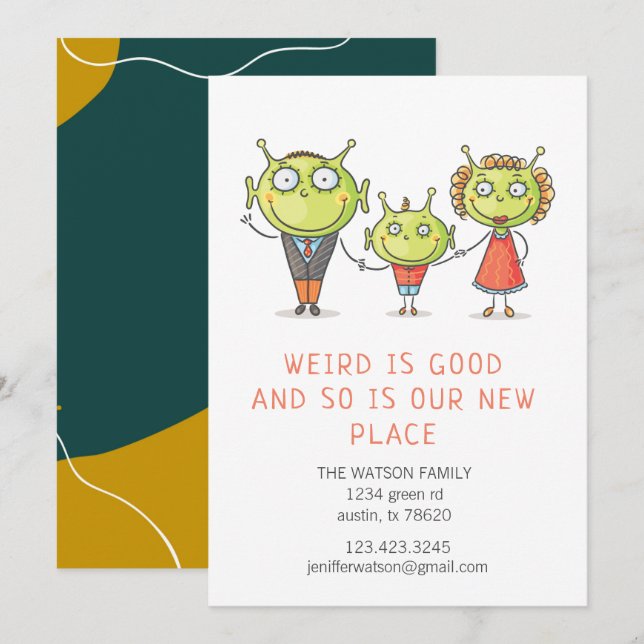 Weird Is Good Family Moving Announcement Card (Front/Back)