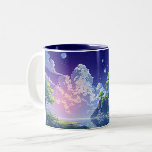 weird landscape anime style Two-Tone coffee mug