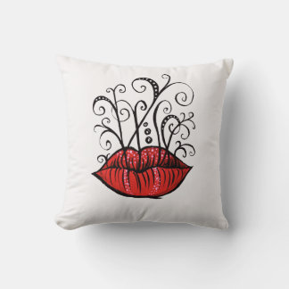 Weird Lips Ink Drawing Tattoo Style Cushion