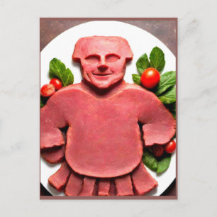 Weird Meat Man on Platter Postcard