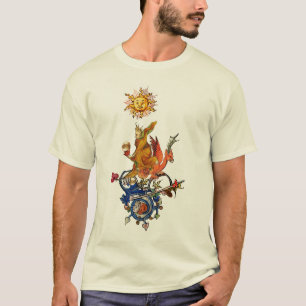 WEIRD MEDIEVAL BESTIARY,ALCHEMIST,RED DRAGON ,SUN T-Shirt