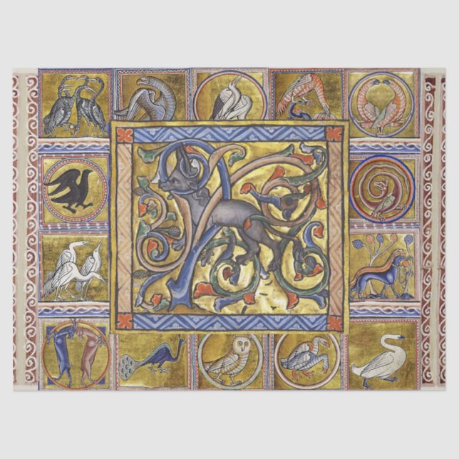 WEIRD MEDIEVAL BESTIARY, ANTELOP FANTASTIC ANIMALS TISSUE PAPER (Front)