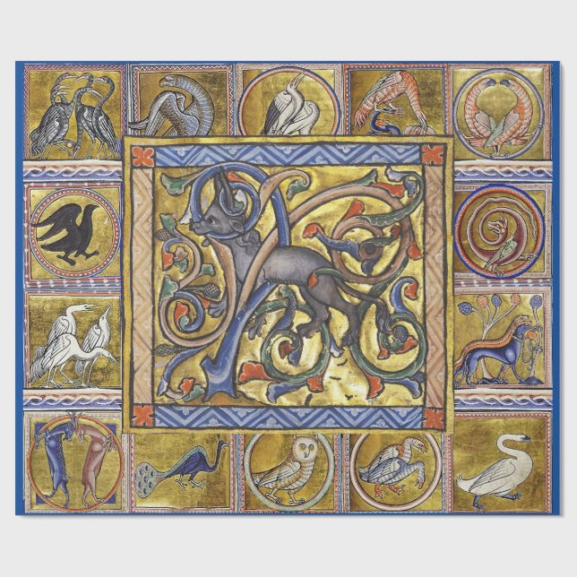 WEIRD MEDIEVAL BESTIARY, ANTELOP FANTASTIC ANIMALS WRAPPING PAPER (Flat)