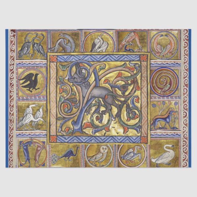 WEIRD MEDIEVAL BESTIARY,ANTELOP FOREST ANIMALS  TISSUE PAPER (Front)
