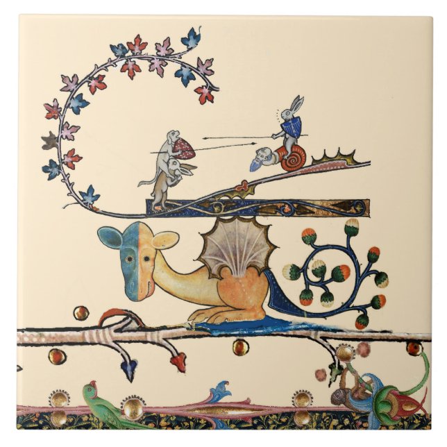 WEIRD MEDIEVAL BESTIARY Dog, Killer Rabbit,Dragon Tile (Front)