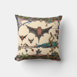 WEIRD MEDIEVAL BESTIARY,FLYING BATS FOREST ANIMALS CUSHION