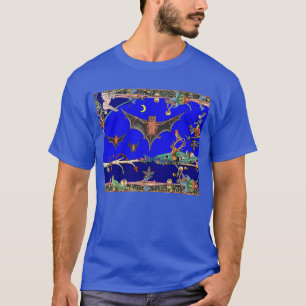 WEIRD MEDIEVAL BESTIARY,FLYING BATS IN NIGHT BLUE  T-Shirt