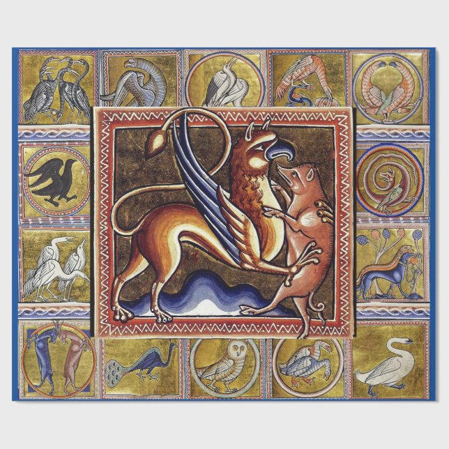 WEIRD MEDIEVAL BESTIARY,GRYPHON ,WILD BOAR,Animals Wrapping Paper (Flat)