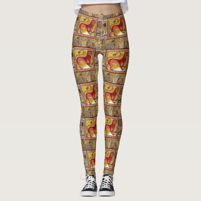 WEIRD MEDIEVAL BESTIARY,LEOPARD,FOREST ANIMALS LEGGINGS (Front)