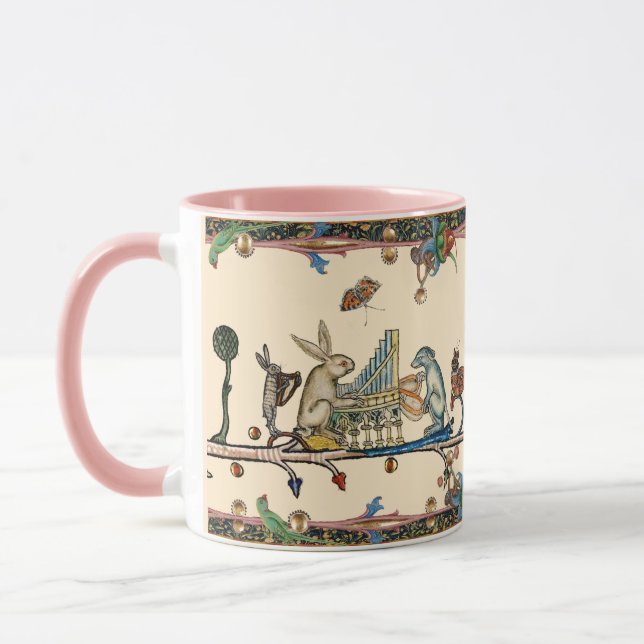 WEIRD MEDIEVAL BESTIARY MAKING MUSIC,Rabbit, Dog Mug (Left)
