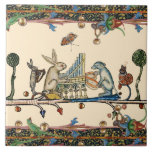 WEIRD MEDIEVAL BESTIARY MAKING MUSIC,Rabbit, Dog Tile<br><div class="desc">Mediaeval bestiary playing musical instruments. Digital collage by Bulgan Lumini ©</div>