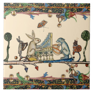 WEIRD MEDIEVAL BESTIARY MAKING MUSIC,Rabbit, Dog Tile