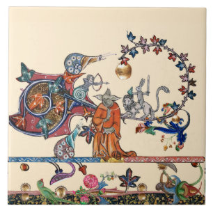 WEIRD MEDIEVAL BESTIARY,MONSTER MONK Snail,Rabbit Tile