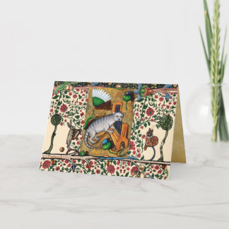 WEIRD MEDIEVAL BESTIARY, MUSIC,CAT PLAYING ORGAN H HOLIDAY CARD