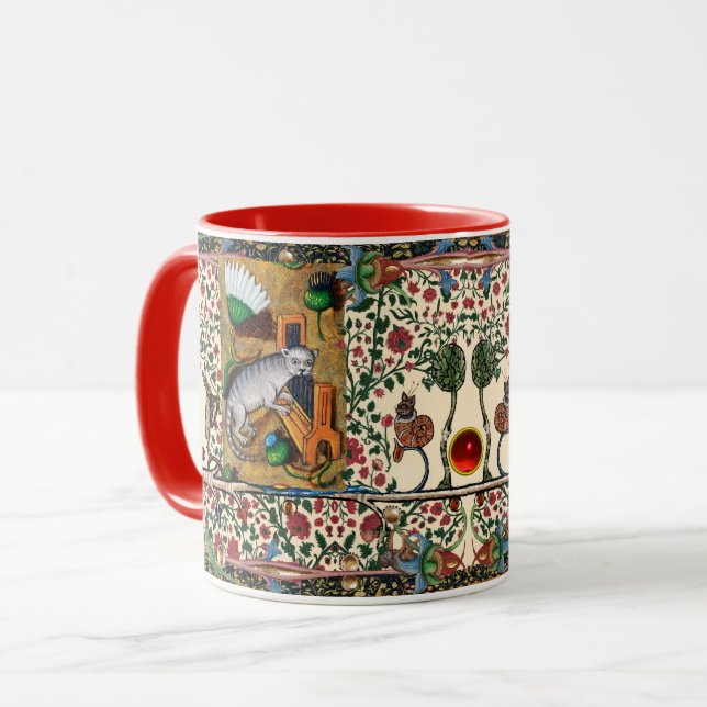 WEIRD MEDIEVAL BESTIARY, MUSIC,CAT PLAYING ORGAN MUG (Front Left)
