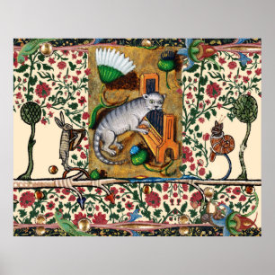 WEIRD MEDIEVAL BESTIARY MUSIC,CAT PLAYING ORGAN POSTER