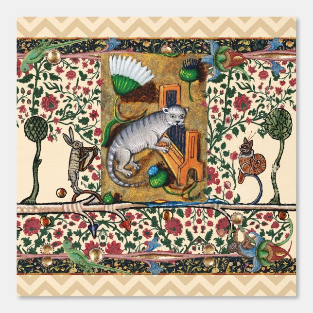 WEIRD MEDIEVAL BESTIARY, MUSIC,CAT PLAYING ORGAN   WALLPAPER (Front)