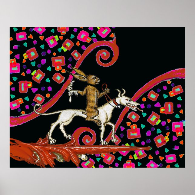 WEIRD MEDIEVAL BESTIARY Rabbit Riding a White Dog Poster (Front)