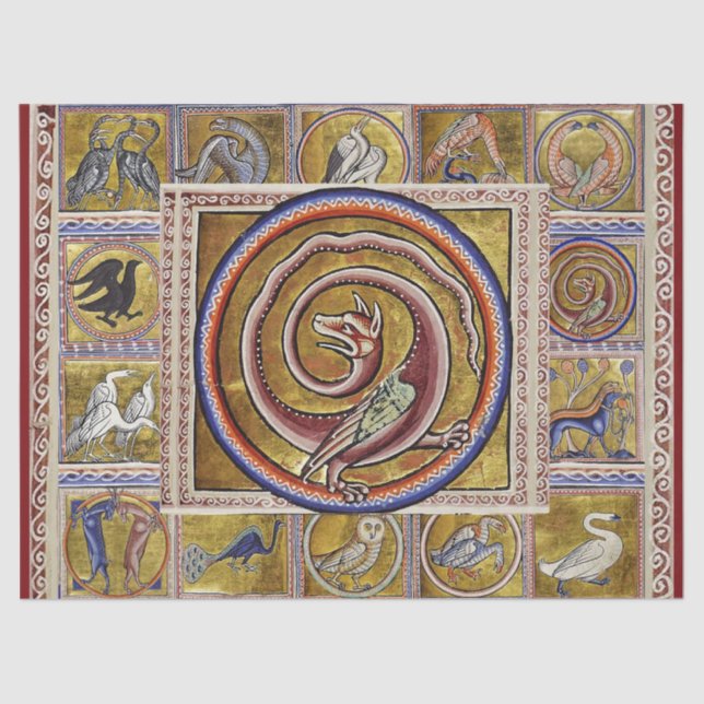 WEIRD MEDIEVAL BESTIARY,SNAKE DRAGON,FANTASY  TISSUE PAPER (Front)