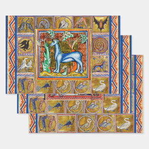 WEIRD MEDIEVAL BESTIARY,UNICORN,GRIPHON,WILD BOAR  WRAPPING PAPER SHEET