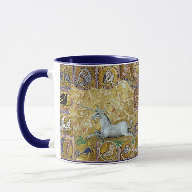 WEIRD MEDIEVAL BESTIARY,UNICORN RUN,FOREST ANIMALS MUG (Left)