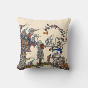 WEIRD MEDIEVAL BESTIARY WAR, KNIGHTS,GIANT SNAILS  CUSHION