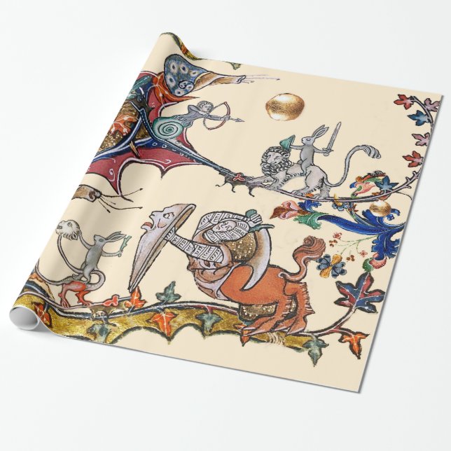 WEIRD MEDIEVAL BESTIARY WAR Snails ,Killer Rabbit Wrapping Paper (Unrolled)