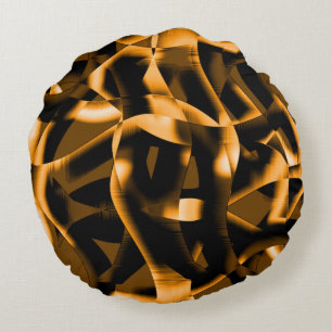 Weird medley of burnt ribbons, orange colour round cushion