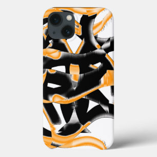 Weird medley of burnt tapes, orange white scratch iPhone 13 case