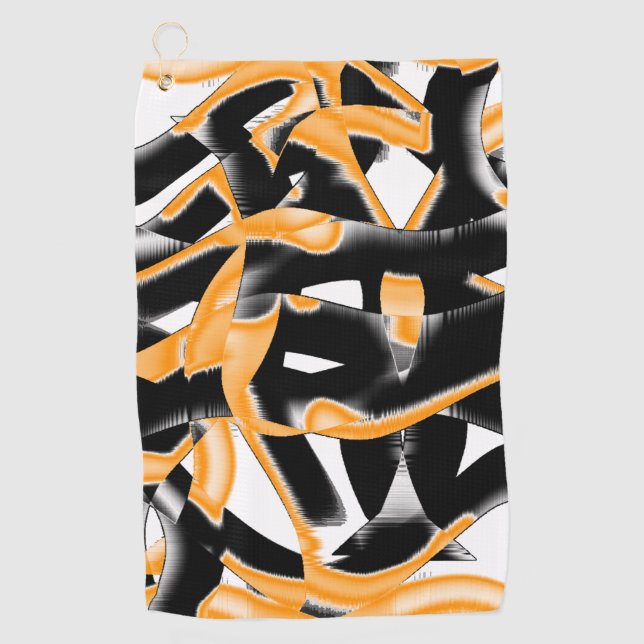 Weird medley of burnt tapes, orange white scratch golf towel (Front)