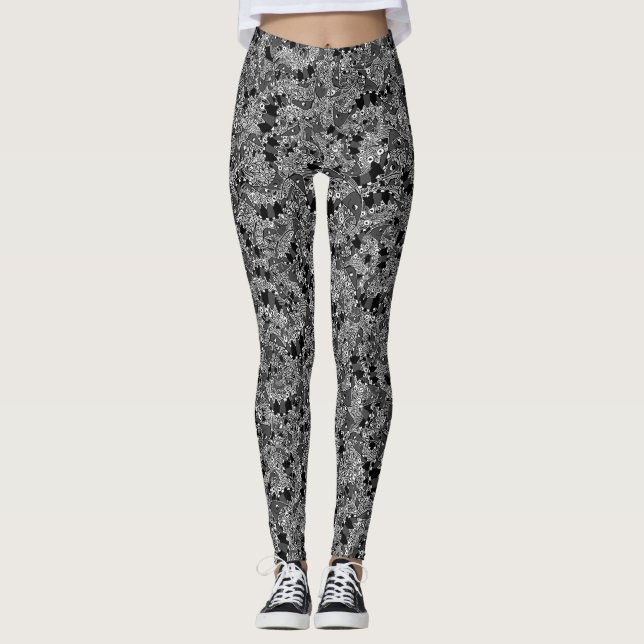 Weird monster reptile drawing pattern leggings (Front)