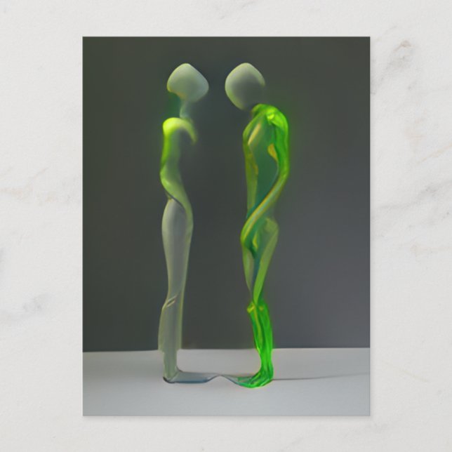 Weird Mysterious Green People Postcard (Front)