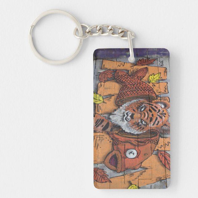Weird Orange Tiger Fish Graffiti Key Ring (Front)