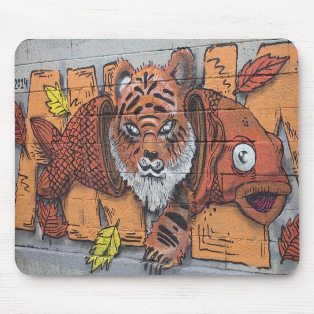 Weird Orange Tiger Fish Graffiti Mouse Mat (Front)