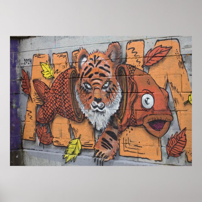 Weird Orange Tiger Fish Graffiti Poster (Front)