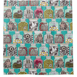weird pickles blue shower curtain
