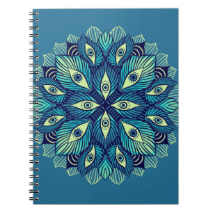 Weird Psychedelic Eyes Blue Floral Notebook