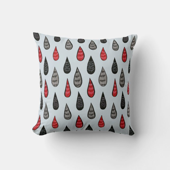 Weird Rain And Blood Drops Ink Pattern Red Black Cushion (Front)