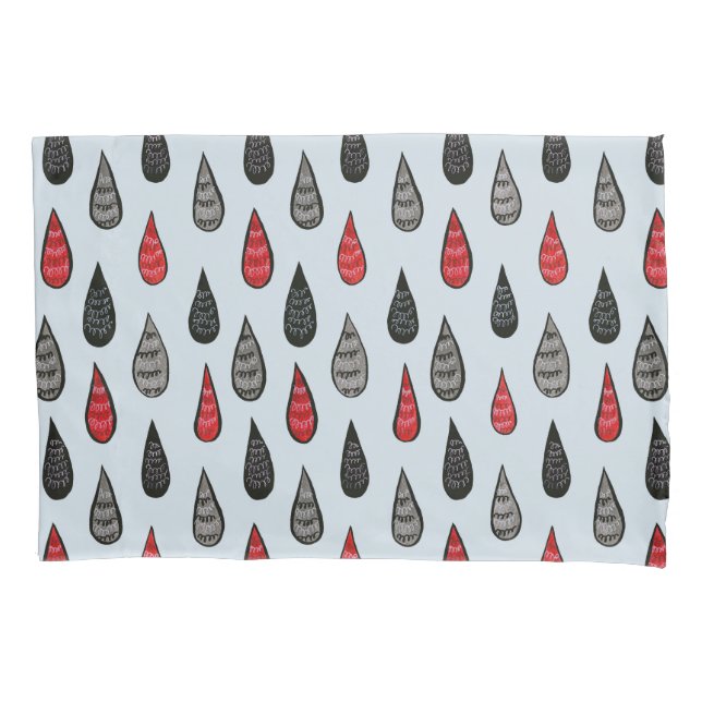Weird Rain And Blood Drops Ink Pattern Red Black Pillowcase (Front)