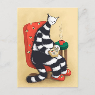 Weird Reading Cat Art Postcard