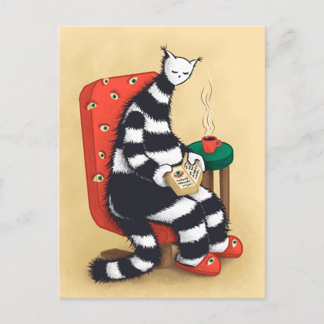 Weird Reading Cat Art Postcard (Front)