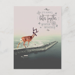 Weird reindeer and holiday quote collage postcard
