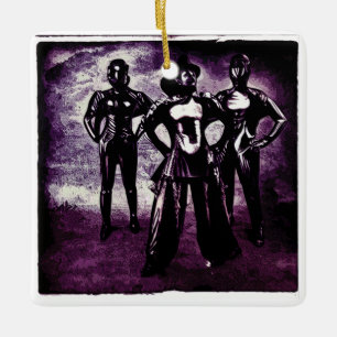 Weird Robot Dancer Models In Purple Ceramic Ornament