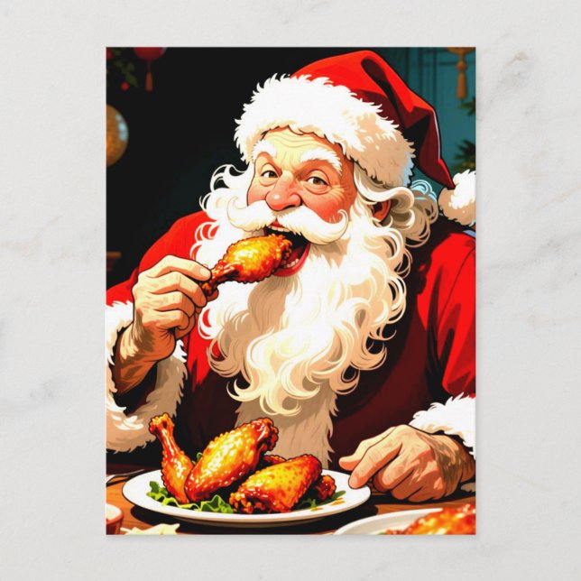Weird Santa Eating Chicken Postcard (Front)