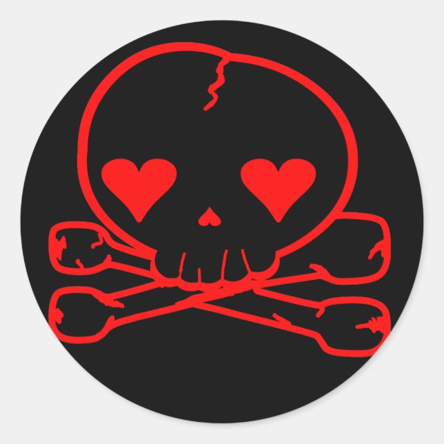 Weird Skull Goth Kawaii Style BLACK RED Classic Round Sticker (Front)
